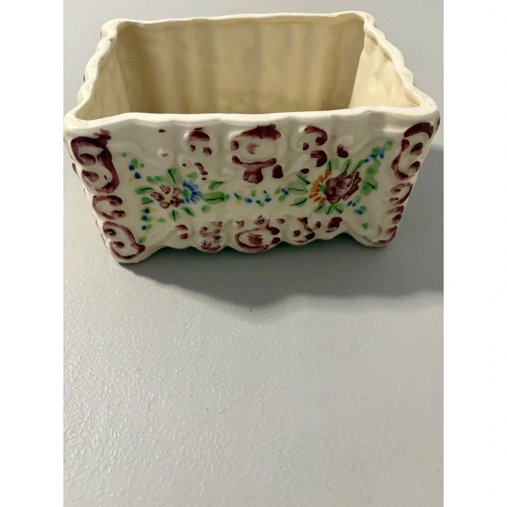VTG Made in‎ Japan Floral Ceramic Planter Scalloped Rectangular Footed Pot